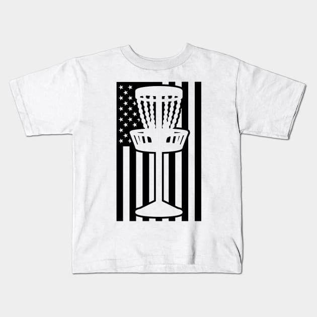 American Flag Disc Golf Basket Kids T-Shirt by Striking Metal Disc Golf